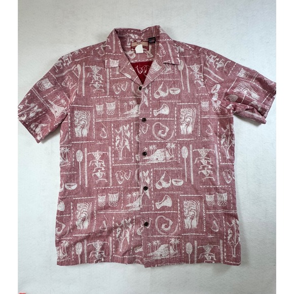 RJC Other - RJC Mens Hawaiian Shirt Red Reverse Print Tiki Tribal Camp Collar Made in USA‎ L